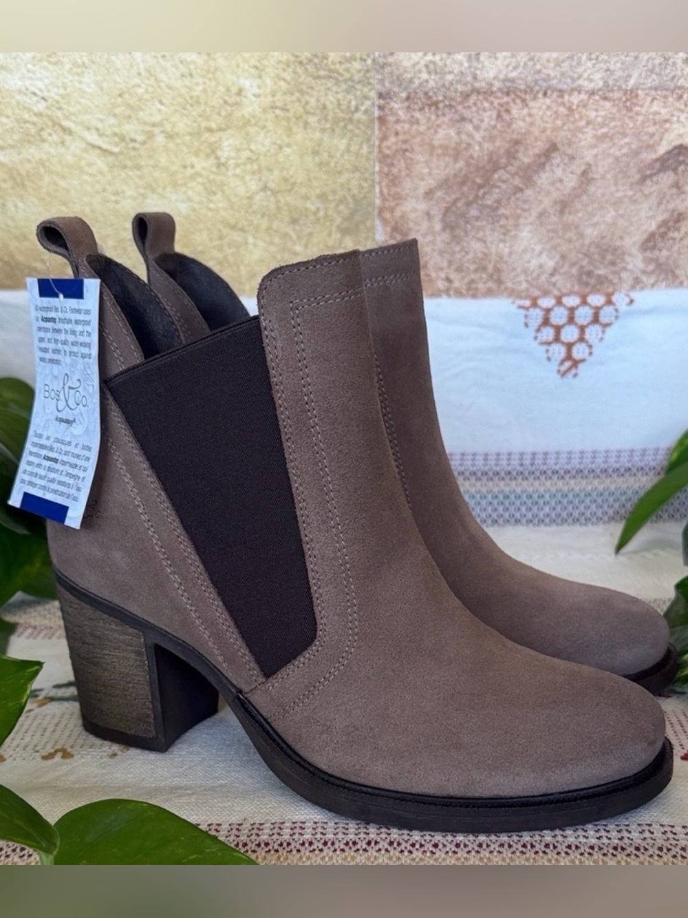 NEW Bos. & Co. Bellini Waterproof Portugal Leather Suede Chelsea Ankle Heel Boot